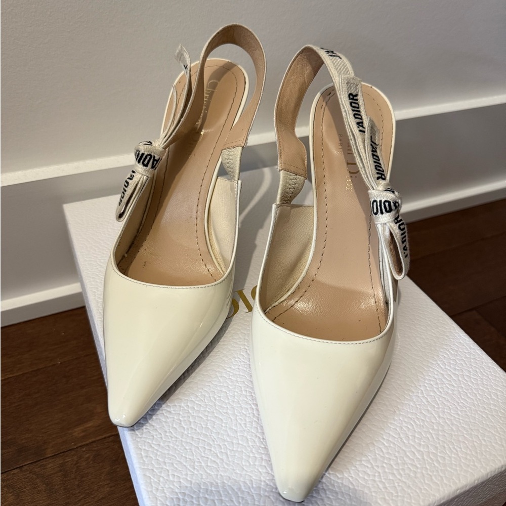 Dior Cream Slingback Heels with Pointed Toe